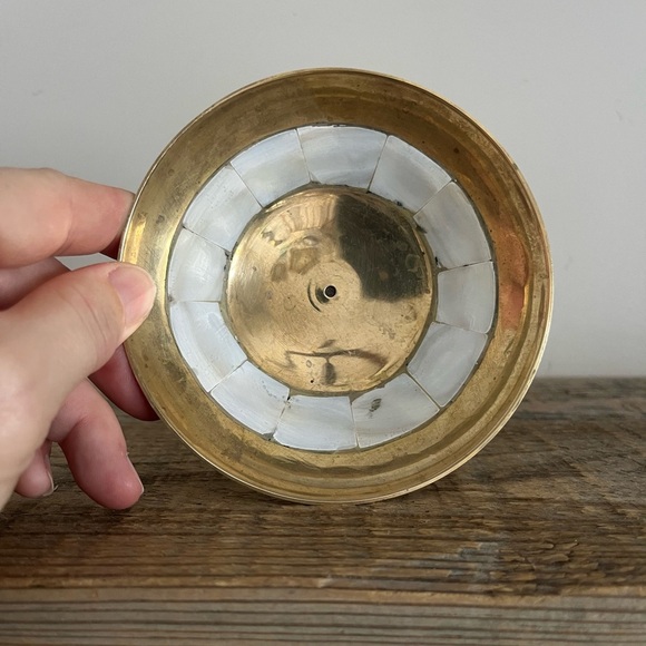 Brass and Mother of Pearl pillar candle holder - Picture 3 of 5